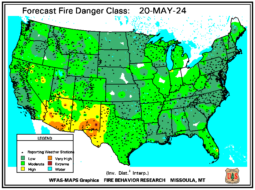 Image of the current fire danger conditions across the US